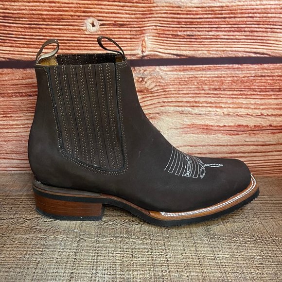 MEN LEATHER WESTERN COWBOY RODEO CHELSEA ANKLE HALF BOOTS BOTIN VAQUERO CAFE - Picture 7 of 10